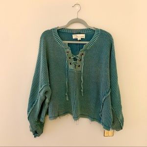 NWT Oversized Slouchy Teal Cropped Sweater